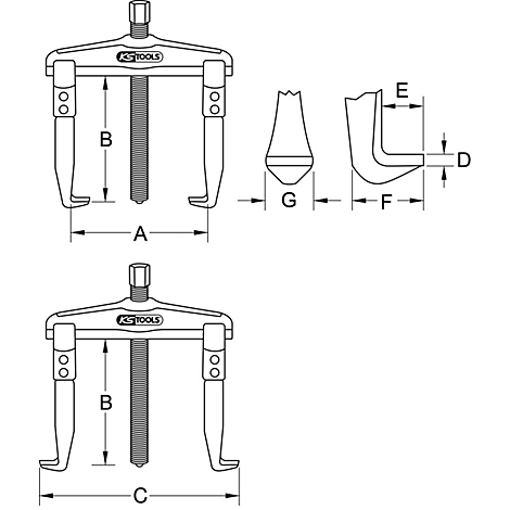 Zeichnung eines Abziehers mit Maßangaben.